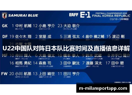 U22中国队对阵日本队比赛时间及直播信息详解